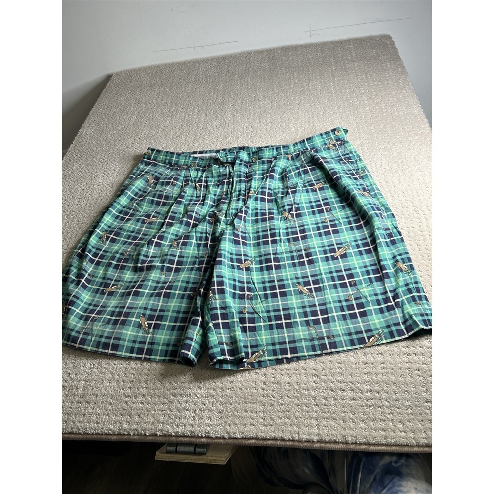 Brooks Brothers Golf Shorts Men's Plaid‎ Pleated Green Golf Bag Patterned XL-40